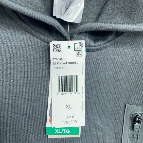 NEW Adidas Men's XL Gray Hoodie  Pocket 100% Polyester Sweatshirt - Picture 8 of 9